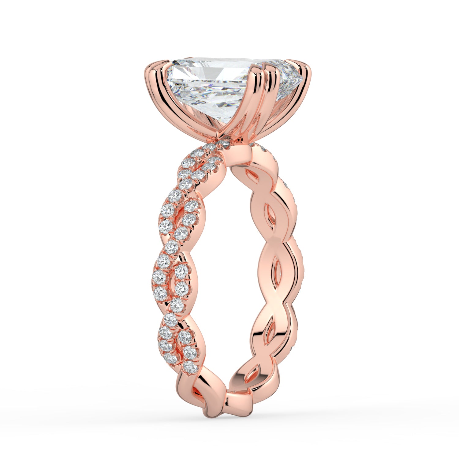 The Elysande Ring - Radiant Solitaire with Braided Pavé Band