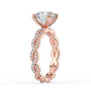 The Elysande Ring – Round Solitaire with Braided Pavé Band in 14K White Gold and Rose Gold – The Jewel Concierge