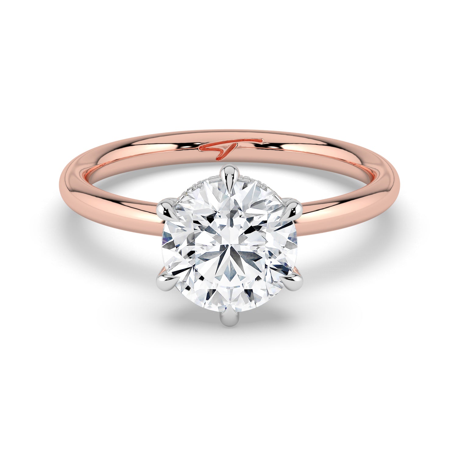 The Celeste Ring - 6 Claw Round Solitaire with Hidden Halo