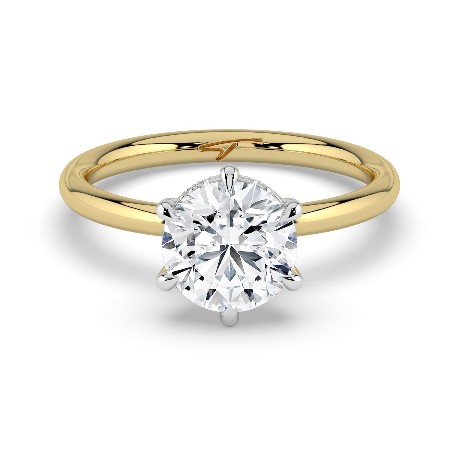 The Celeste Ring - 6 Claw Round Solitaire with Hidden Halo
