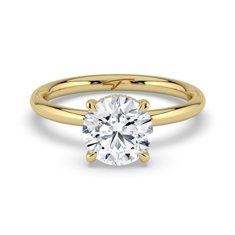 The Celeste Ring – 4 Claw Round Solitaire with Hidden Halo in 14K Yellow Gold – The Jewel Concierge