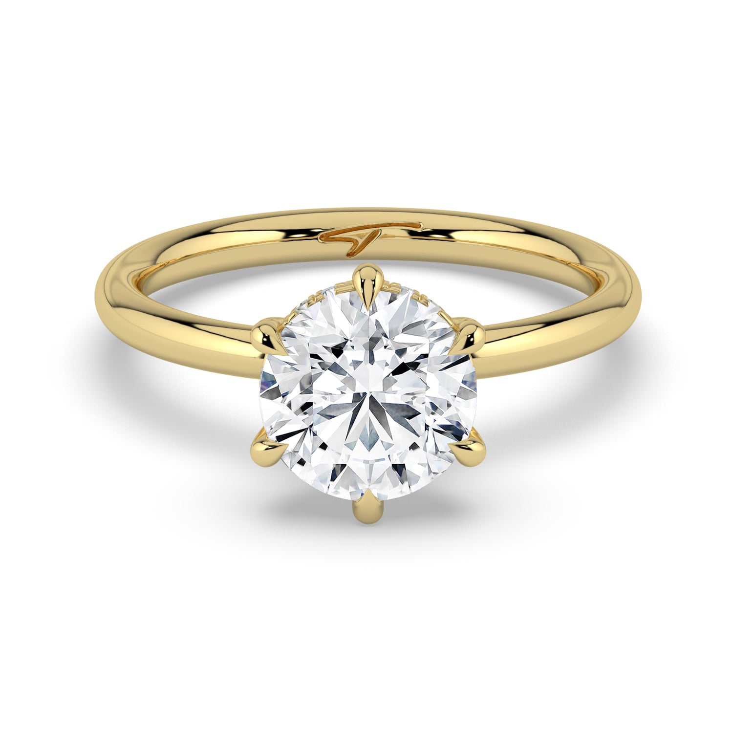 The Celeste Ring - 6 Claw Round Solitaire with Hidden Halo
