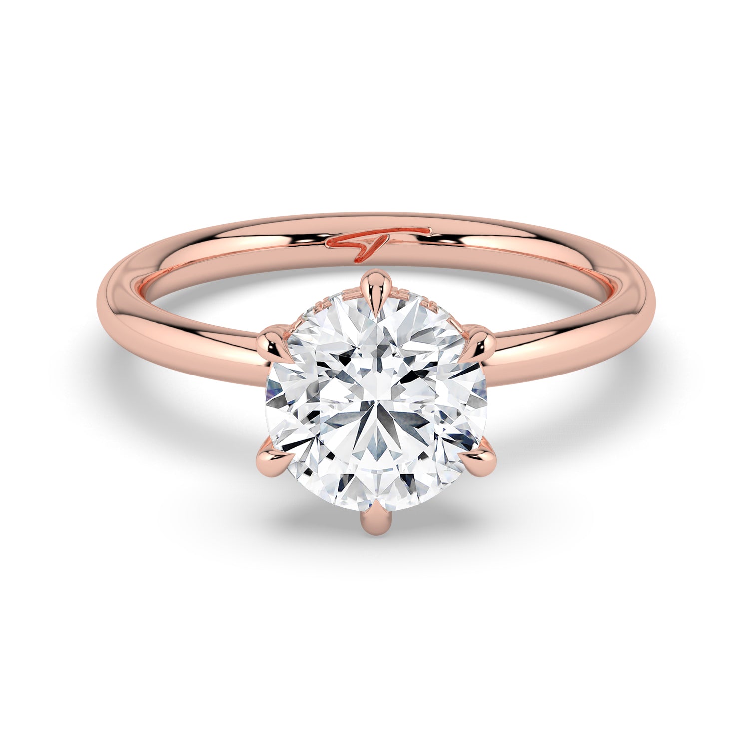 The Celeste Ring - 6 Claw Round Solitaire with Hidden Halo