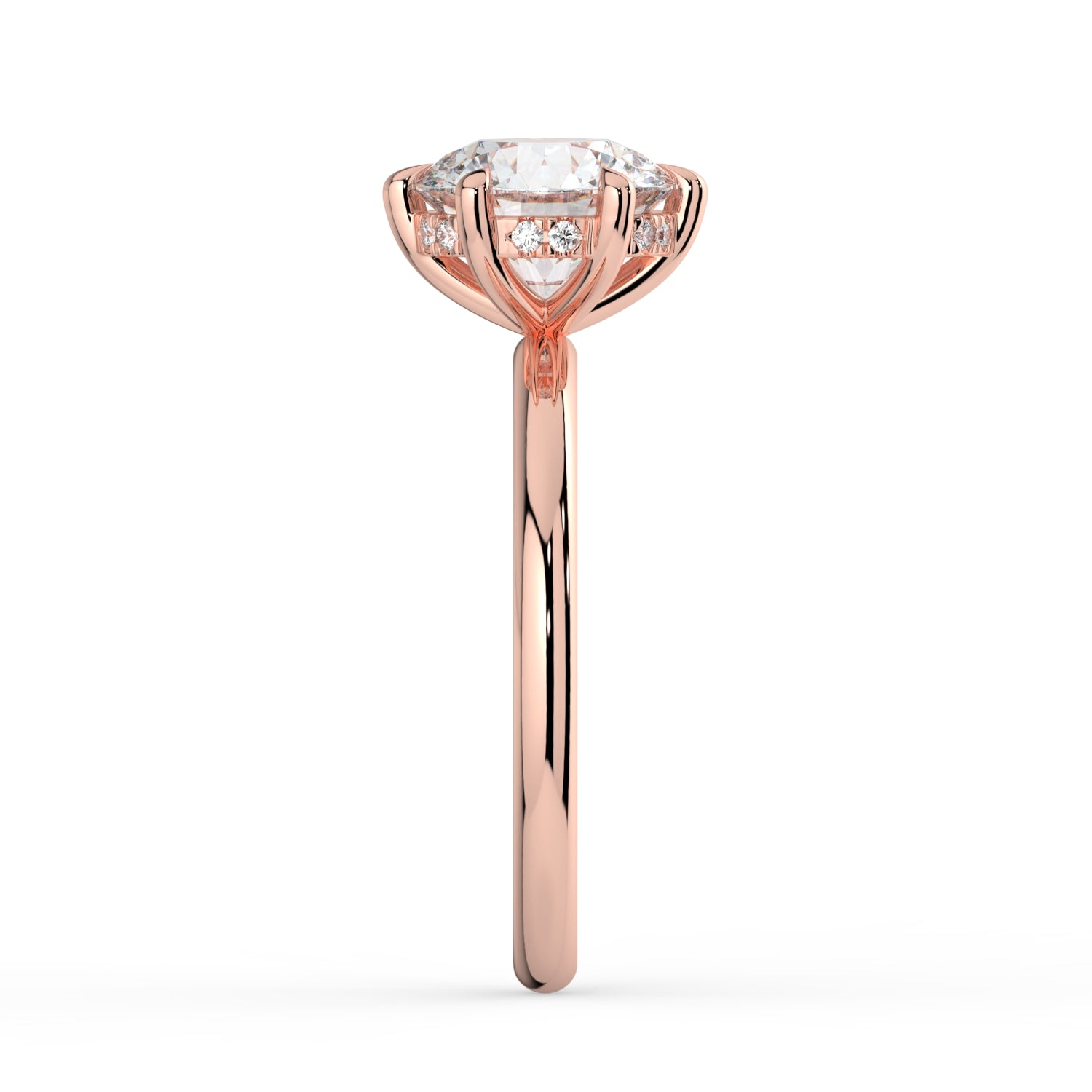 The Celeste Ring - 6 Claw Round Solitaire with Hidden Halo