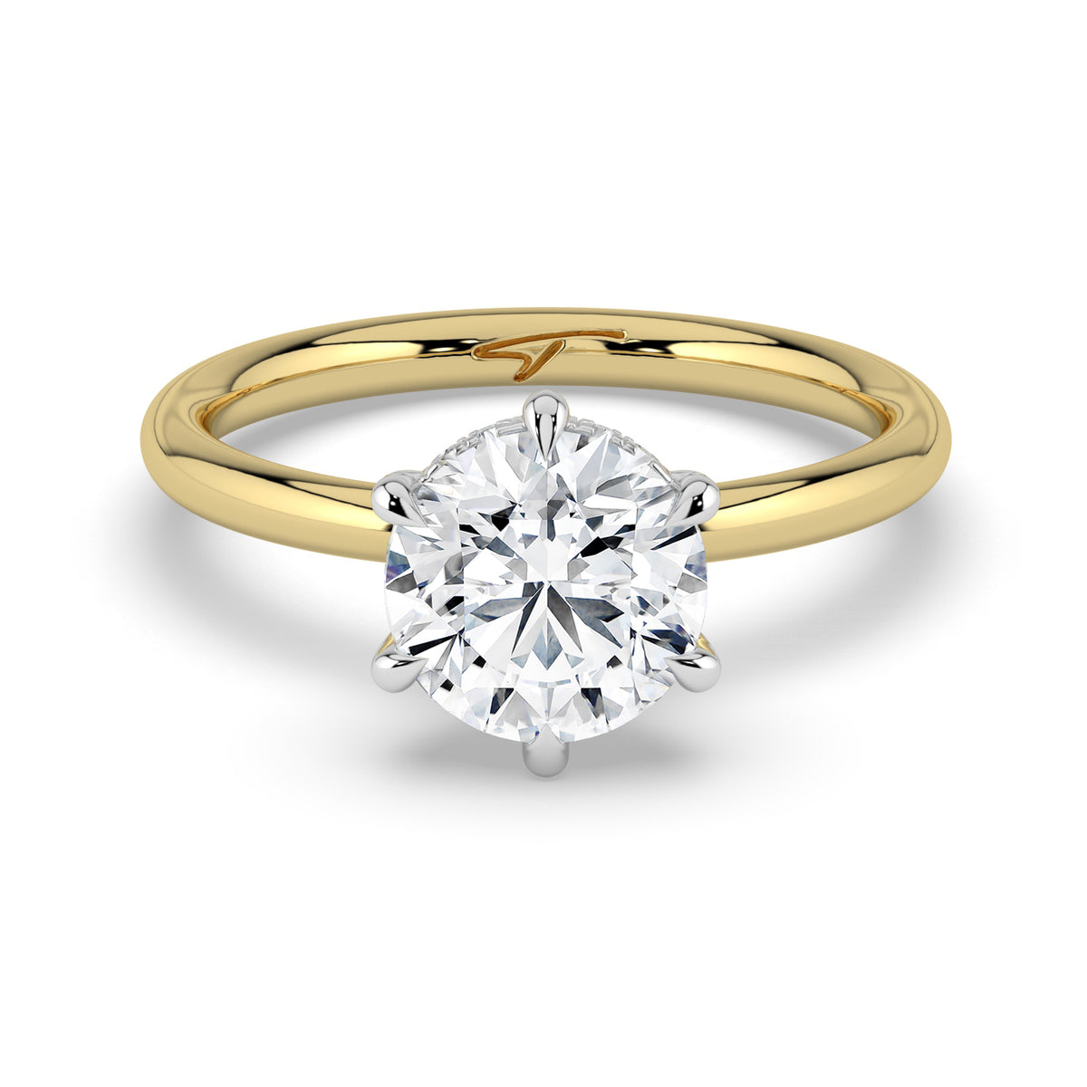 The Celeste Ring — 6 Claw Round Solitaire with Hidden Halo Lab-Grown Diamond Engagement Ring in Two-Tone Yellow and White Gold | The Jewel Concierge