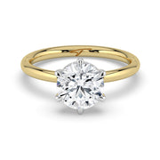 The Celeste Ring — 6 Claw Round Solitaire with Hidden Halo Lab-Grown Diamond Engagement Ring in Two-Tone Yellow and White Gold | The Jewel Concierge