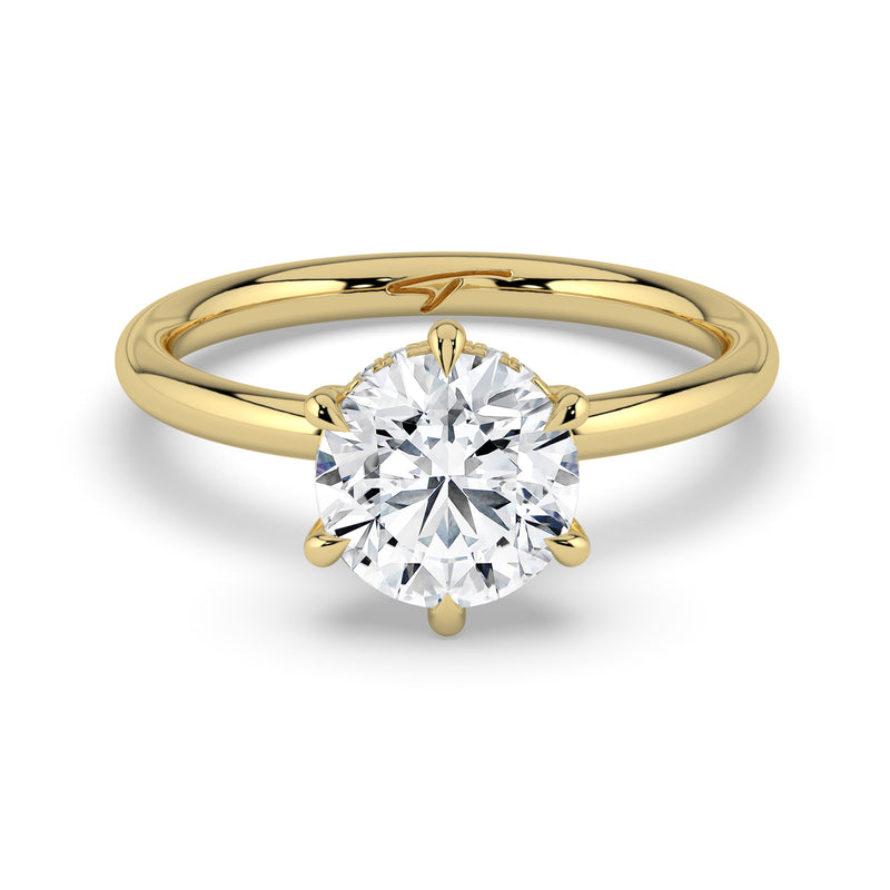 The Celeste Ring — 6 Claw Round Solitaire with Hidden Halo Lab-Grown Diamond Engagement Ring in Yellow Gold | The Jewel Concierge