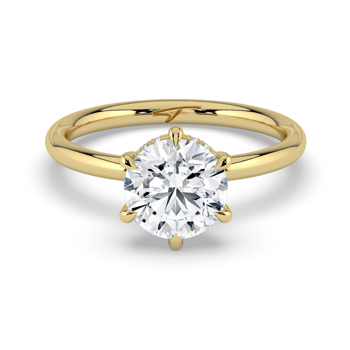 The Celeste Ring — 6 Claw Round Solitaire with Hidden Halo Lab-Grown Diamond Engagement Ring in Yellow Gold | The Jewel Concierge