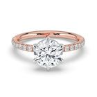 The Phoenix Ring - 6 Claw Round Solitaire with Hidden Halo & Pavé Band