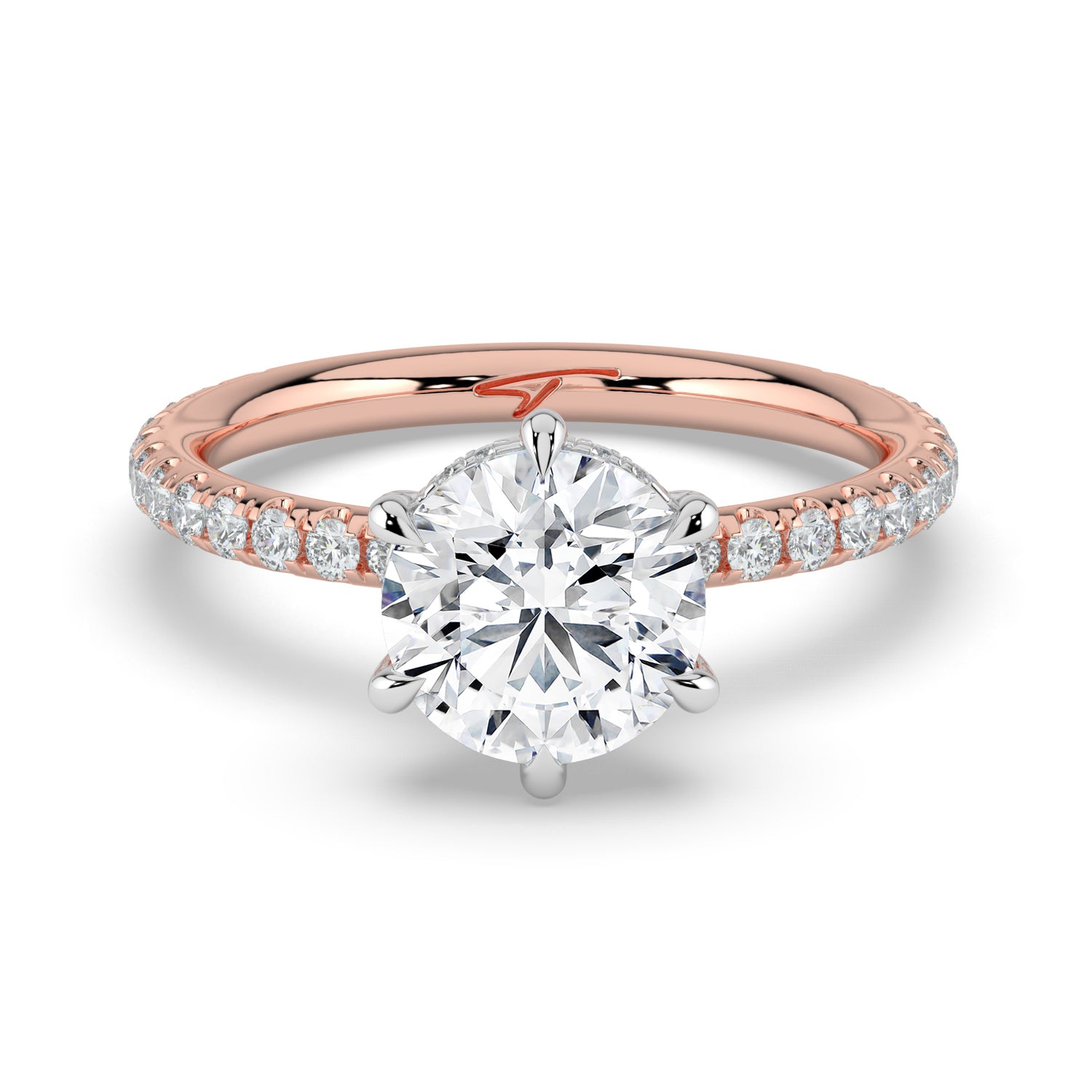 The Phoenix Ring - 6 Claw Round Solitaire with Hidden Halo & Pavé Band