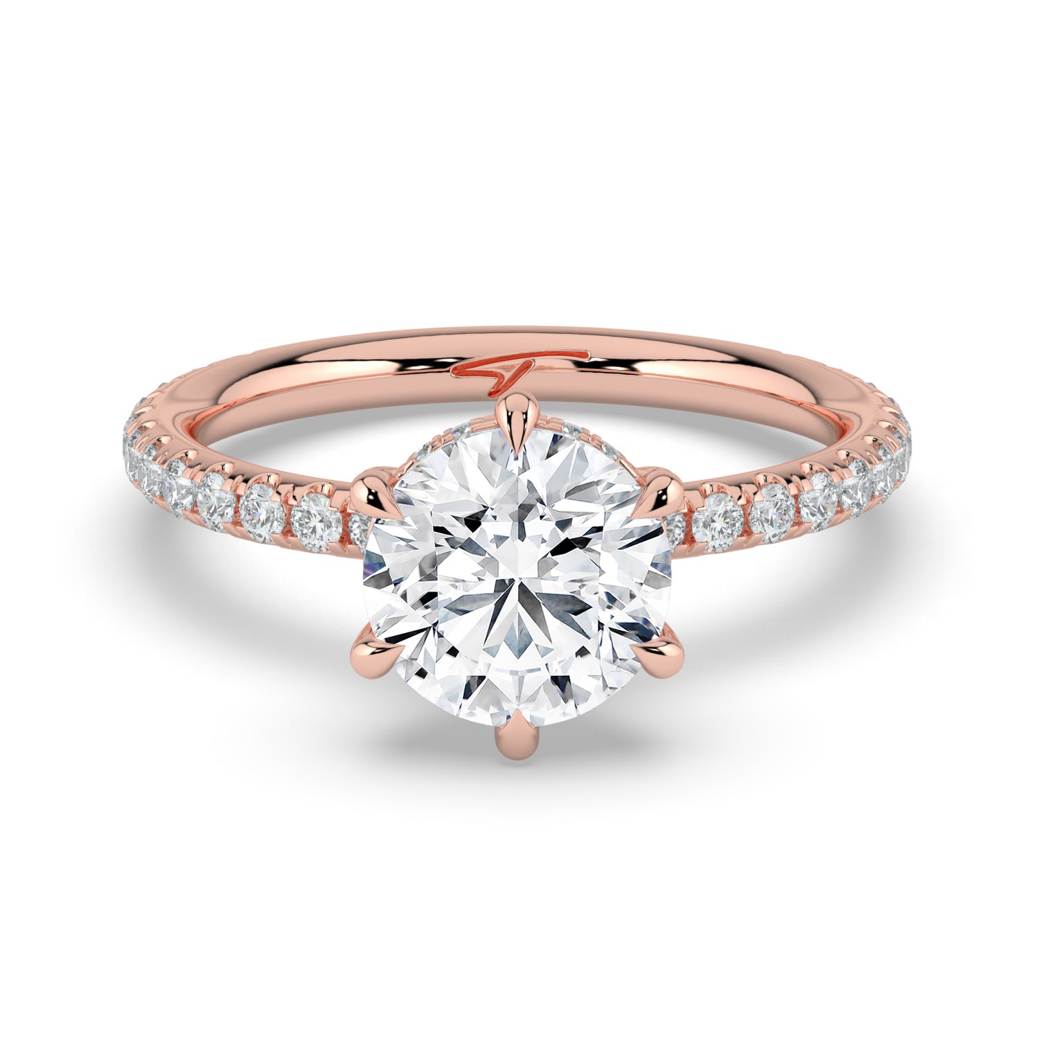 The Phoenix Ring - 6 Claw Round Solitaire with Hidden Halo & Pavé Band
