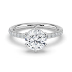 The Phoenix Ring - 6 Claw Round Solitaire with Hidden Halo & Pavé Band