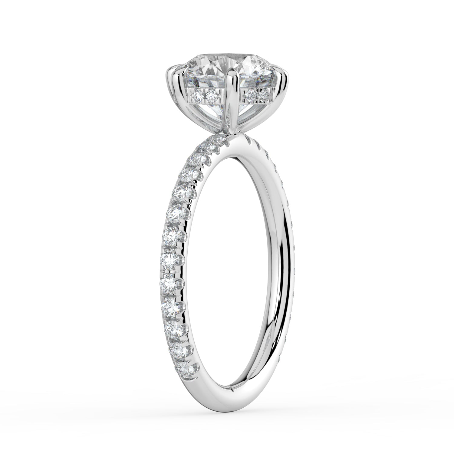 The Phoenix Ring - 6 Claw Round Solitaire with Hidden Halo & Pavé Band
