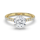 The Phoenix Ring - 6 Claw Round Solitaire with Hidden Halo & Pavé Band