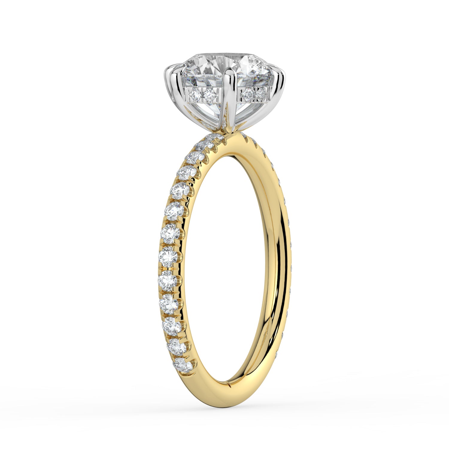 The Phoenix Ring - 6 Claw Round Solitaire with Hidden Halo & Pavé Band