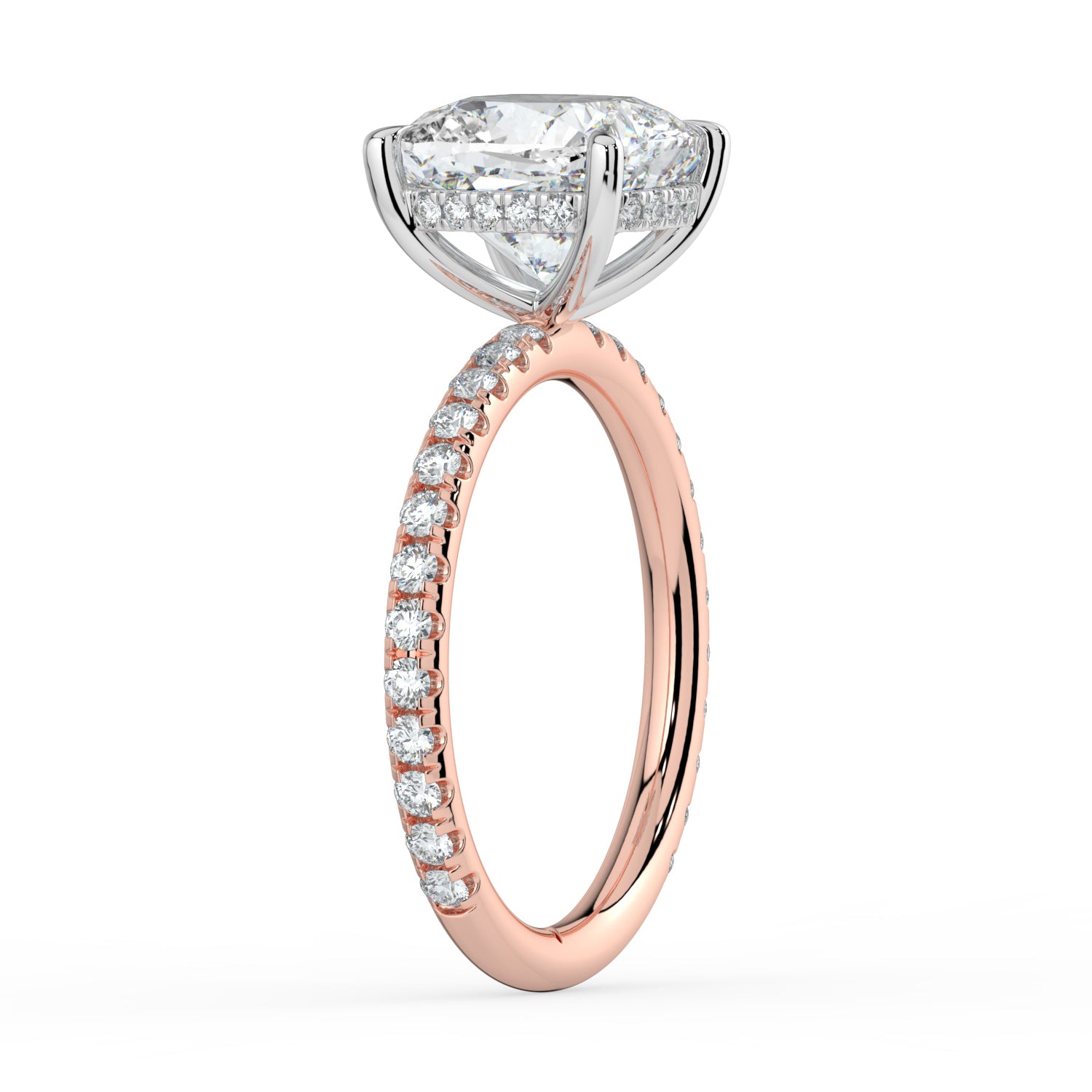 The Phoenix Ring - Cushion Solitaire with Hidden Halo & Pavé Band