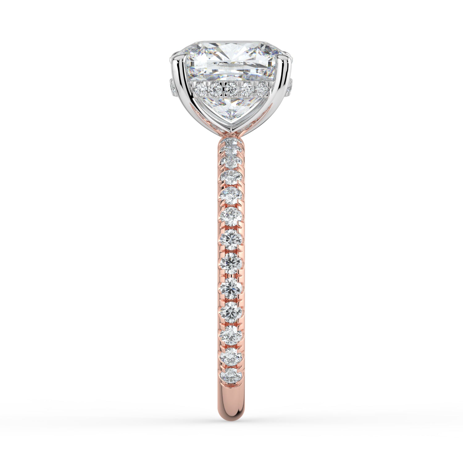 The Phoenix Ring - Cushion Solitaire with Hidden Halo & Pavé Band