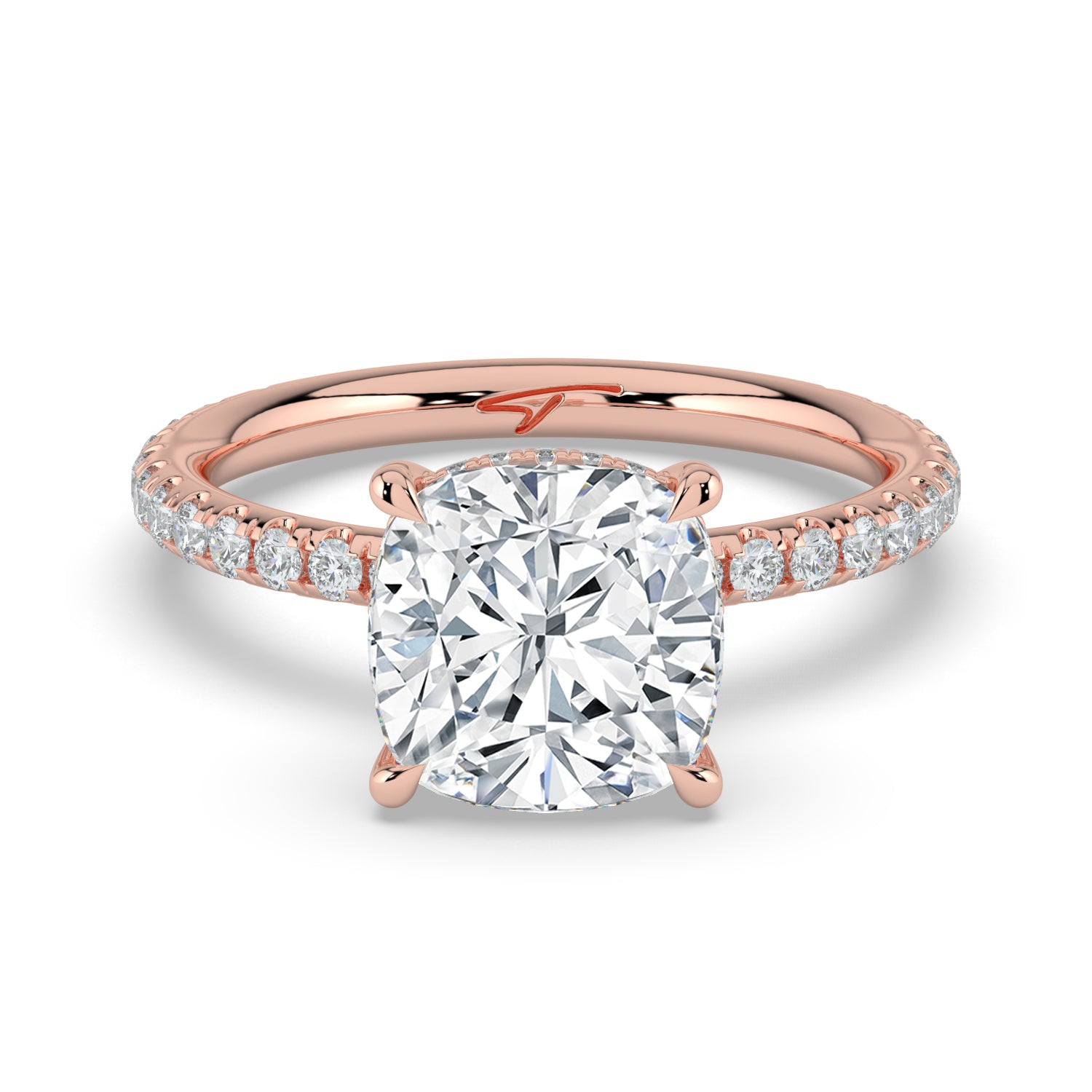 The Phoenix Ring - Cushion Solitaire with Hidden Halo & Pavé Band