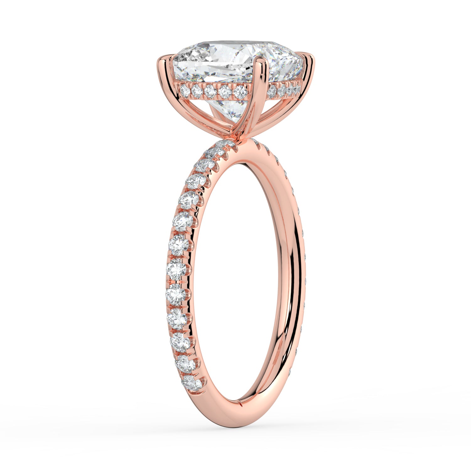 The Phoenix Ring - Cushion Solitaire with Hidden Halo & Pavé Band