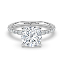 The Phoenix Ring - Cushion Solitaire with Hidden Halo & Pavé Band