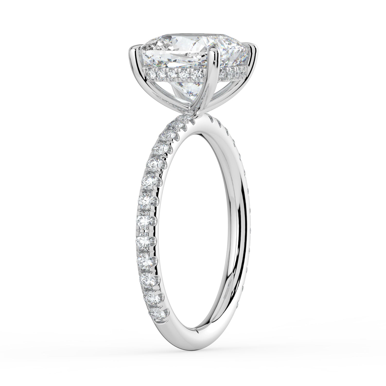 The Phoenix Ring - Cushion Solitaire with Hidden Halo & Pavé Band