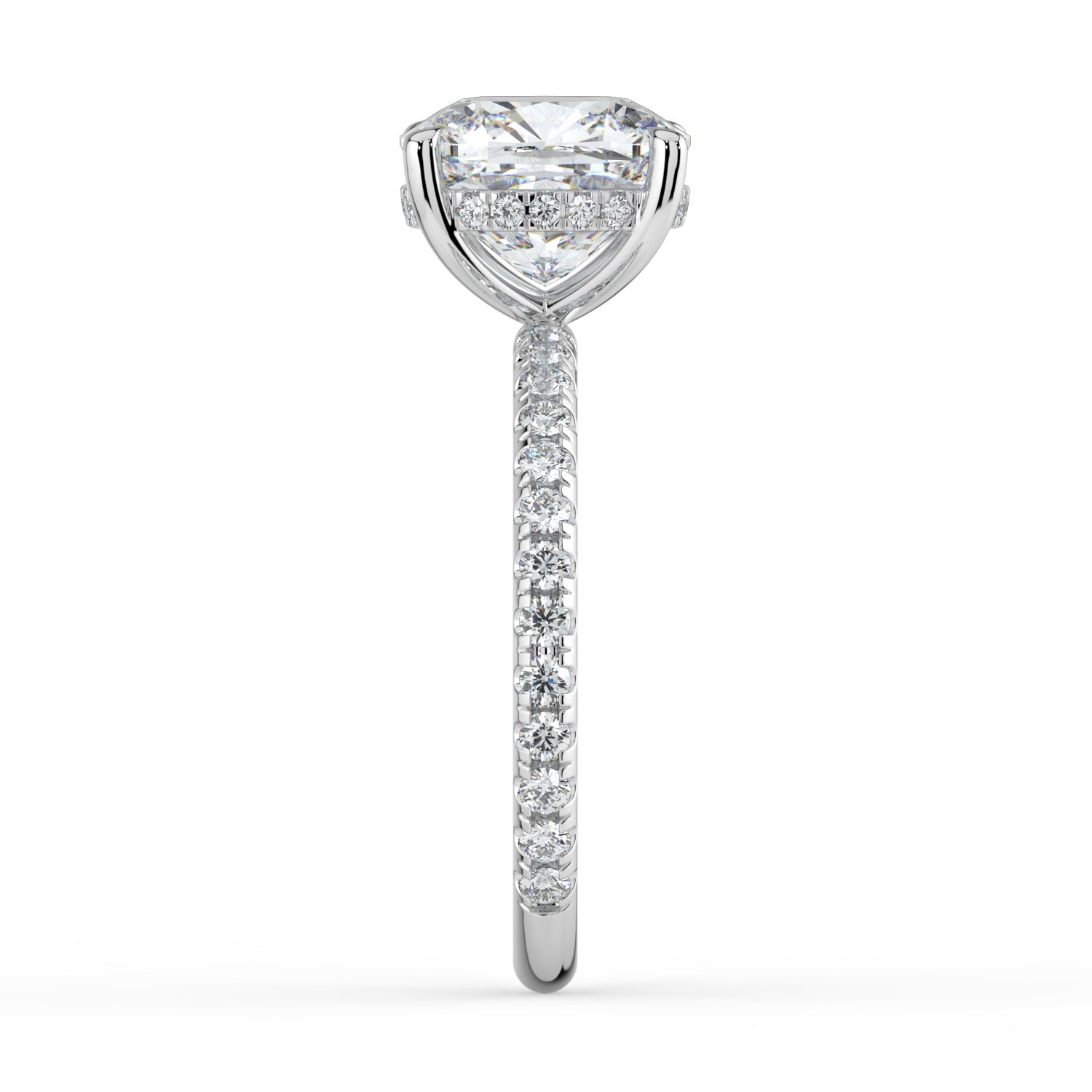 The Phoenix Ring - Cushion Solitaire with Hidden Halo & Pavé Band