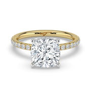 The Phoenix Ring — Cushion Solitaire with Hidden Halo & Pavé Band Lab-Grown Diamond Engagement Ring in Two-Tone Yellow and White Gold | The Jewel Concierge