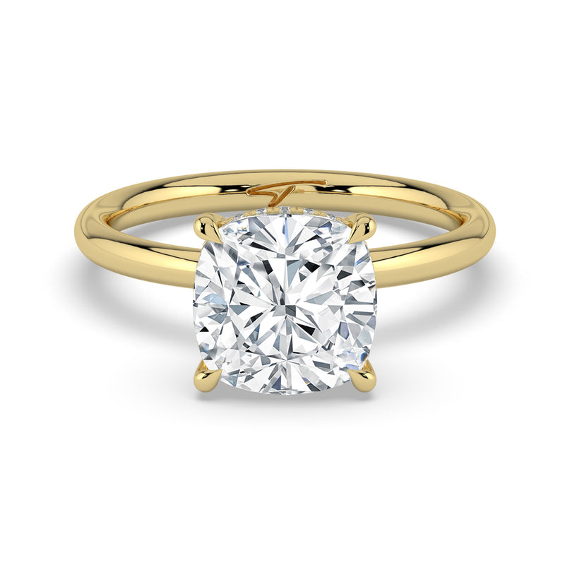 The Celeste Ring – Cushion Solitaire with Hidden Halo in 14K Yellow Gold – The Jewel Concierge