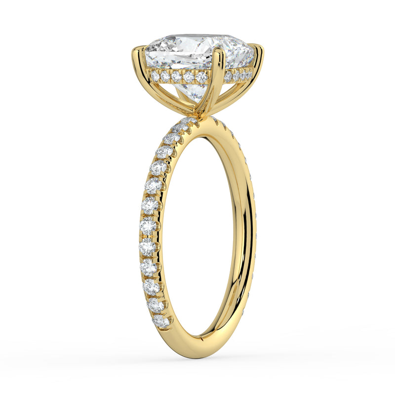 The Phoenix Ring - Cushion Solitaire with Hidden Halo & Pavé Band