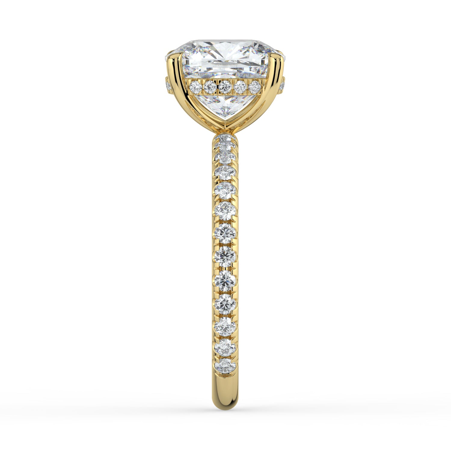 The Phoenix Ring - Cushion Solitaire with Hidden Halo & Pavé Band