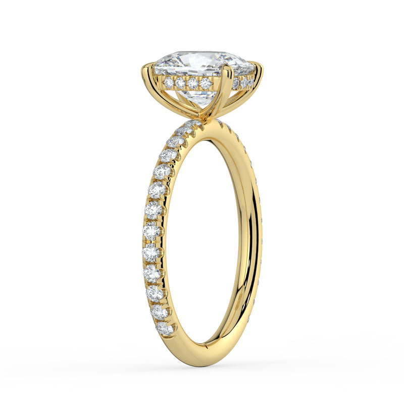 The Phoenix Ring – Elongated Cushion Solitaire with Hidden Halo & Pavé Band in 14K White Gold – The Jewel Concierge