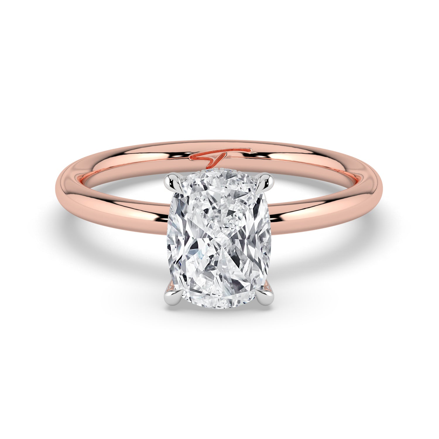 The Celeste Ring - Elongated Cushion Solitaire with Hidden Halo