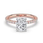 The Phoenix Ring — Elongated Cushion Solitaire with Hidden Halo & Pavé Band Lab-Grown Diamond Engagement Ring in Two-Tone Rose and White Gold | The Jewel Concierge