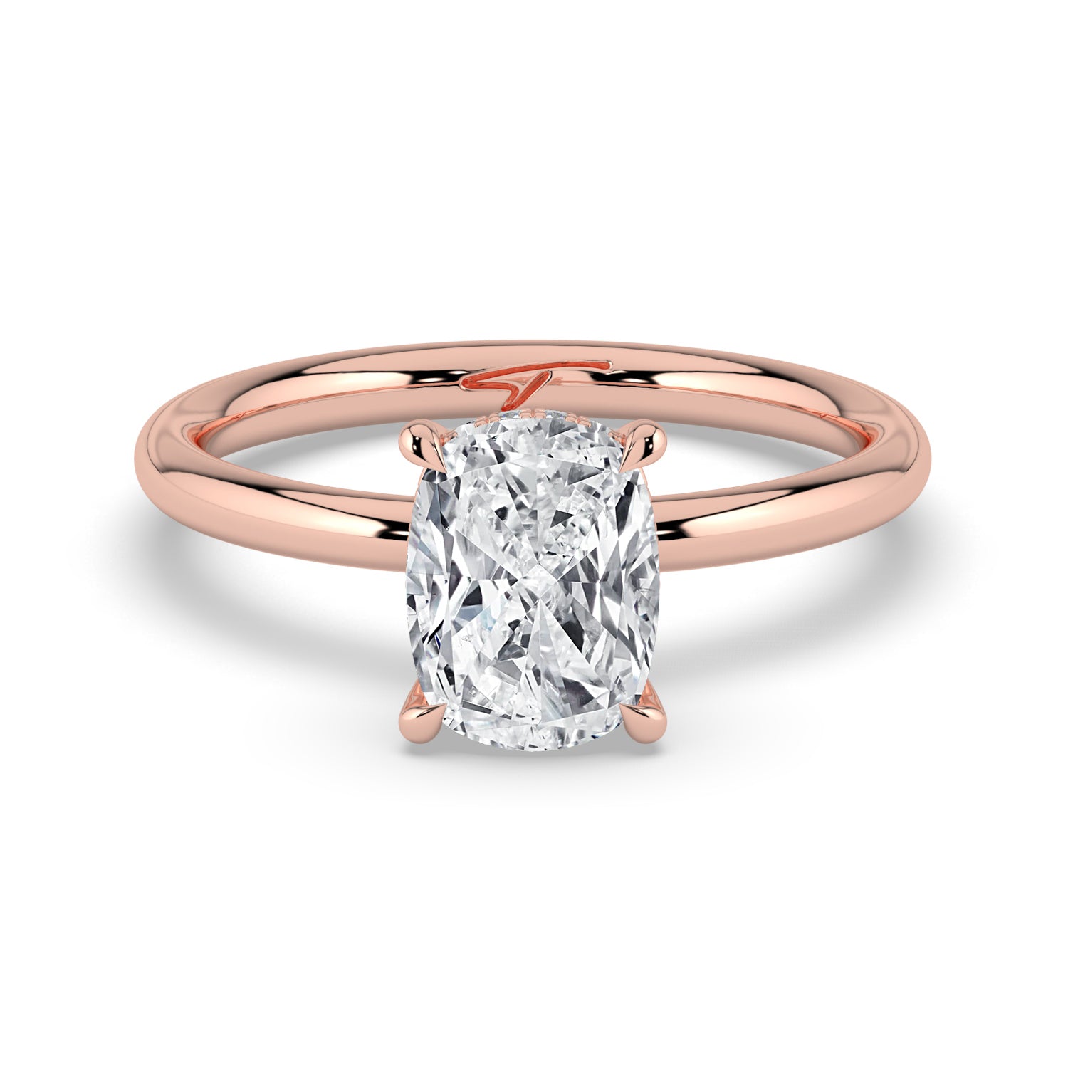 The Celeste Ring - Elongated Cushion Solitaire with Hidden Halo