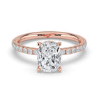 The Phoenix Ring — Elongated Cushion Solitaire with Hidden Halo & Pavé Band Lab-Grown Diamond Engagement Ring in Rose Gold | The Jewel Concierge
