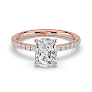 The Phoenix Ring — Elongated Cushion Solitaire with Hidden Halo & Pavé Band Lab-Grown Diamond Engagement Ring in Rose Gold | The Jewel Concierge