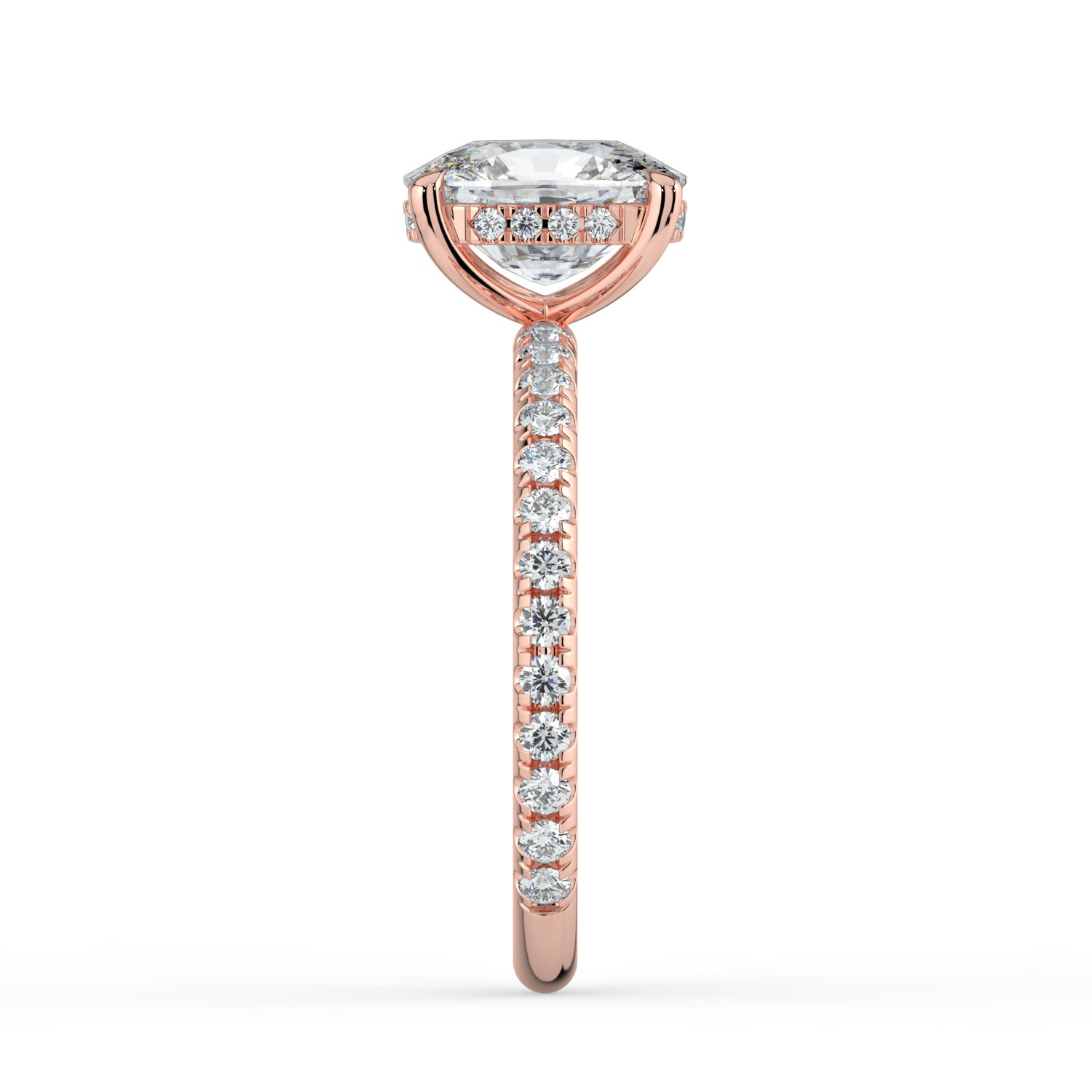 The Phoenix Ring — Elongated Cushion Solitaire with Hidden Halo & Pavé Band Lab-Grown Diamond Engagement Ring in Rose Gold | The Jewel Concierge
