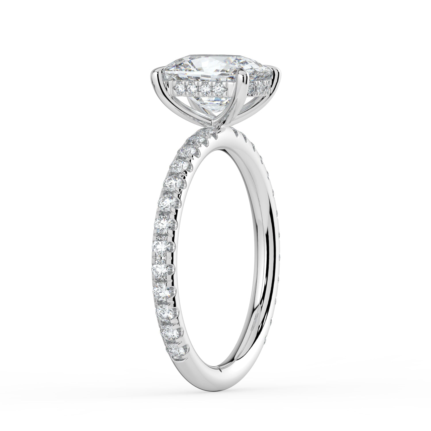 The Phoenix Ring — Elongated Cushion Solitaire with Hidden Halo & Pavé Band Lab-Grown Diamond Engagement Ring in White Gold | The Jewel Concierge