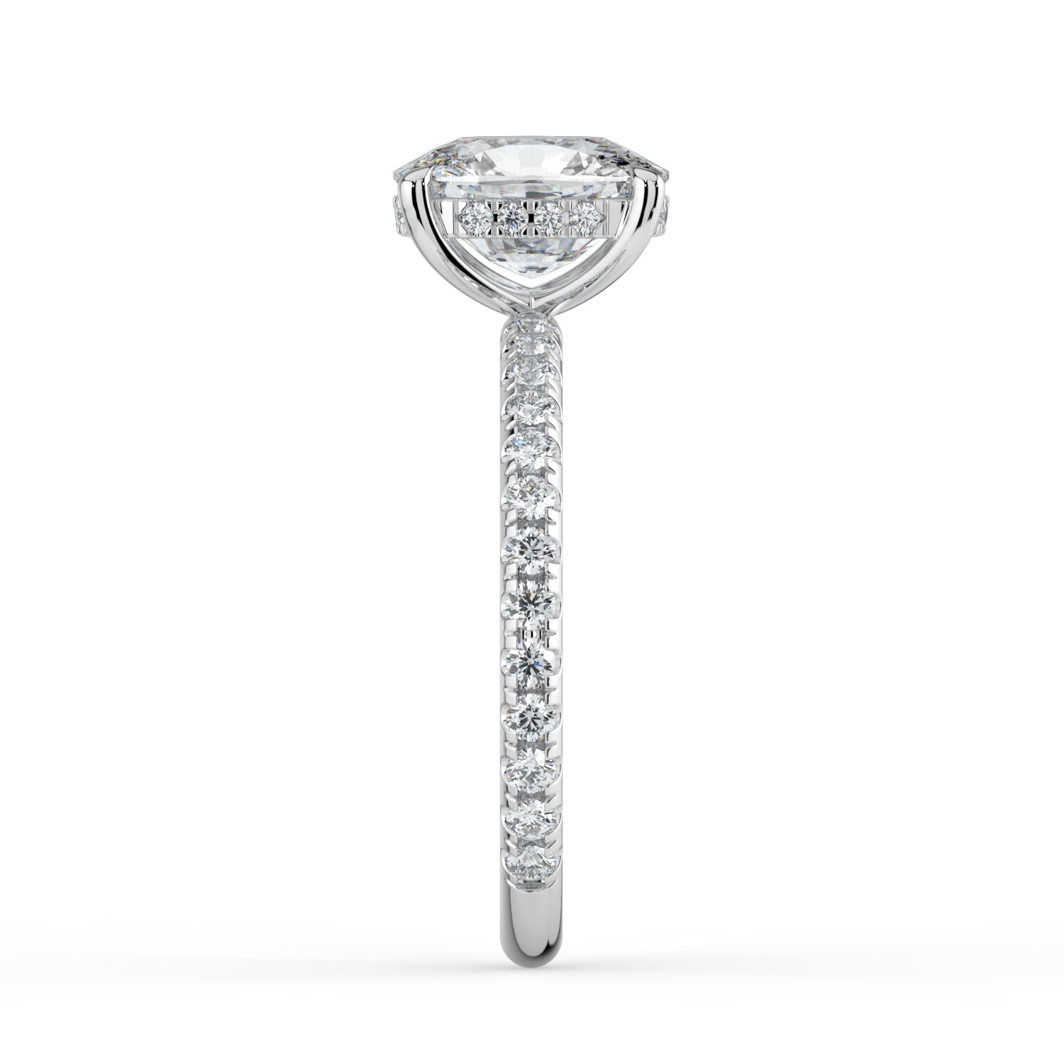 The Phoenix Ring — Elongated Cushion Solitaire with Hidden Halo & Pavé Band Lab-Grown Diamond Engagement Ring in White Gold | The Jewel Concierge