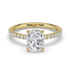 The Phoenix Ring — Elongated Cushion Solitaire with Hidden Halo & Pavé Band Lab-Grown Diamond Engagement Ring in Yellow Gold | The Jewel Concierge