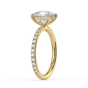 The Phoenix Ring — Elongated Cushion Solitaire with Hidden Halo & Pavé Band Lab-Grown Diamond Engagement Ring in Yellow Gold | The Jewel Concierge