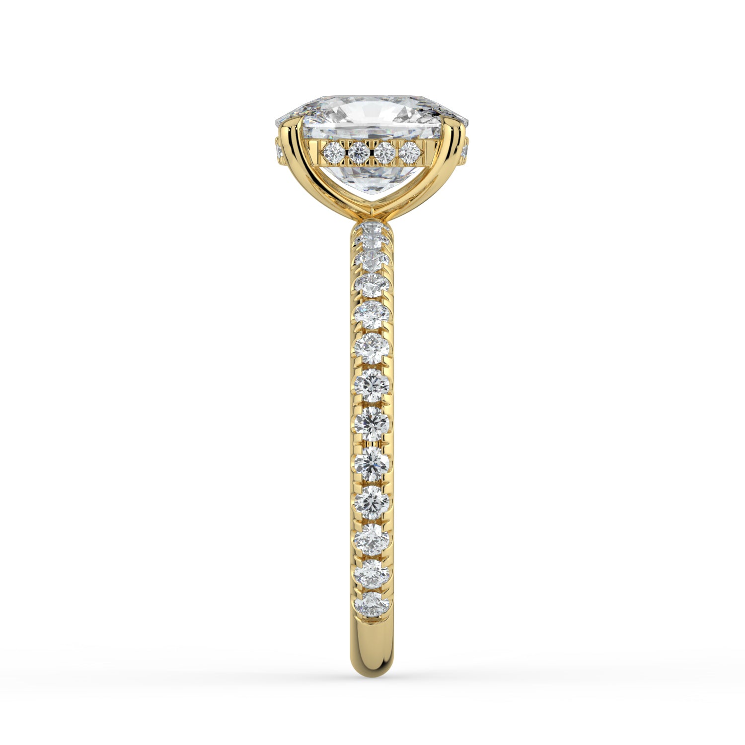 The Phoenix Ring — Elongated Cushion Solitaire with Hidden Halo & Pavé Band Lab-Grown Diamond Engagement Ring in Yellow Gold | The Jewel Concierge