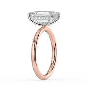The Celeste Ring – Emerald Solitaire with Hidden Halo in 18K White Gold and Rose Gold – The Jewel Concierge