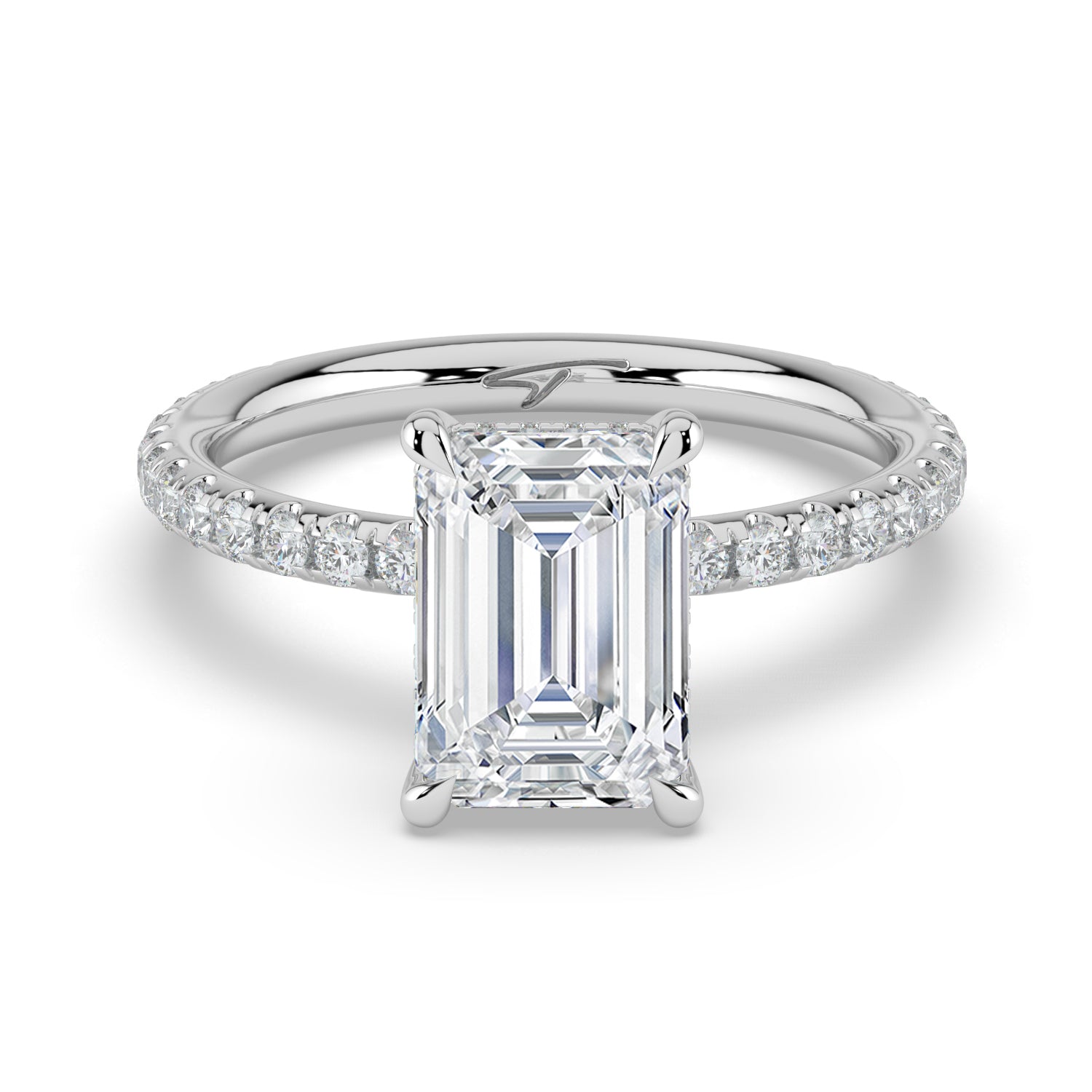 The Phoenix Ring - 3.05 ct.Emerald Solitaire with Hidden Halo & Pavé Band