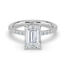 The Phoenix Ring - 3.05 ct.Emerald Solitaire with Hidden Halo & Pavé Band