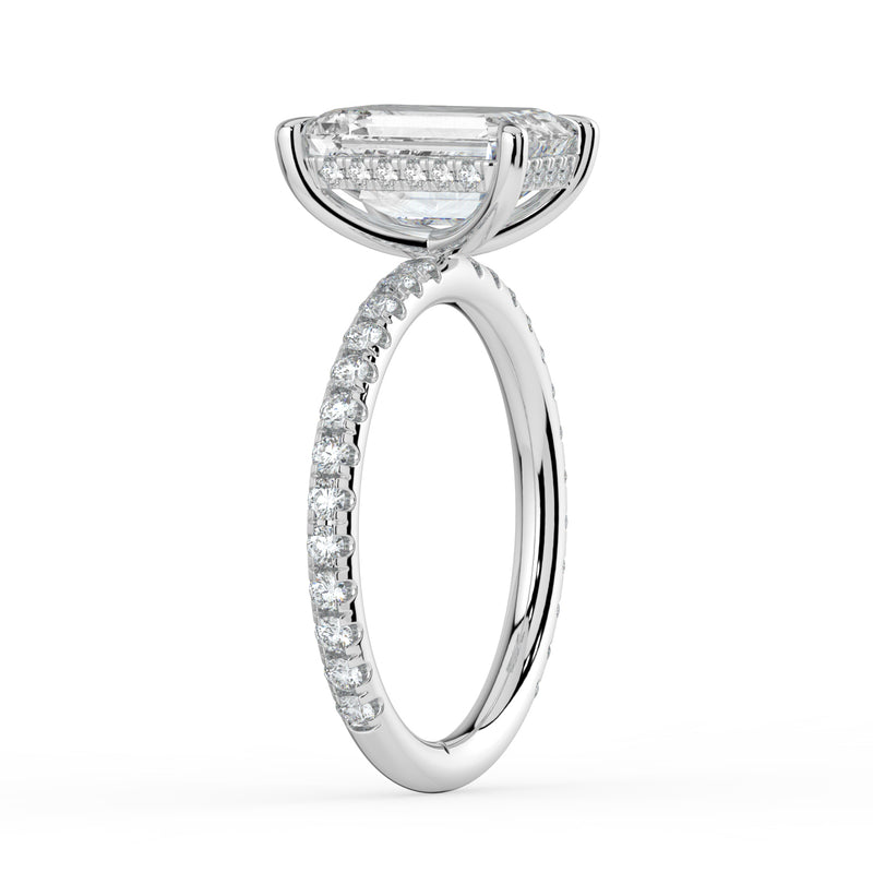 The Phoenix Ring - 3.05 ct.Emerald Solitaire with Hidden Halo & Pavé Band