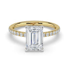 The Phoenix Ring — Emerald Solitaire with Hidden Halo & Pavé Band Lab-Grown Diamond Engagement Ring in Two-Tone Yellow and White Gold | The Jewel Concierge