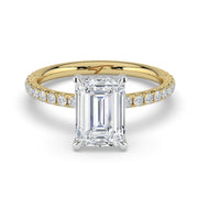 The Phoenix Ring — Emerald Solitaire with Hidden Halo & Pavé Band Lab-Grown Diamond Engagement Ring in Two-Tone Yellow and White Gold | The Jewel Concierge