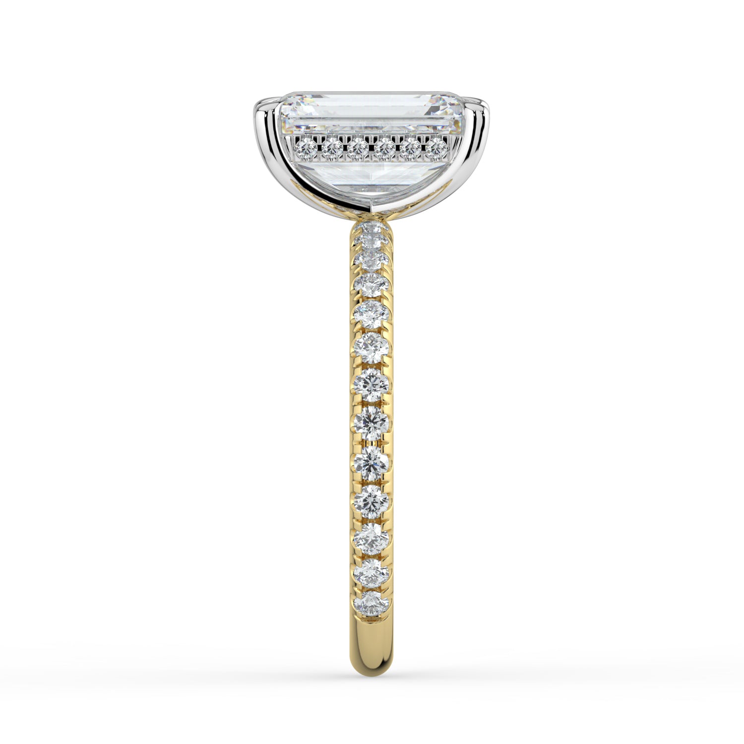 The Phoenix Ring - Emerald Solitaire with Hidden Halo & Pavé Band