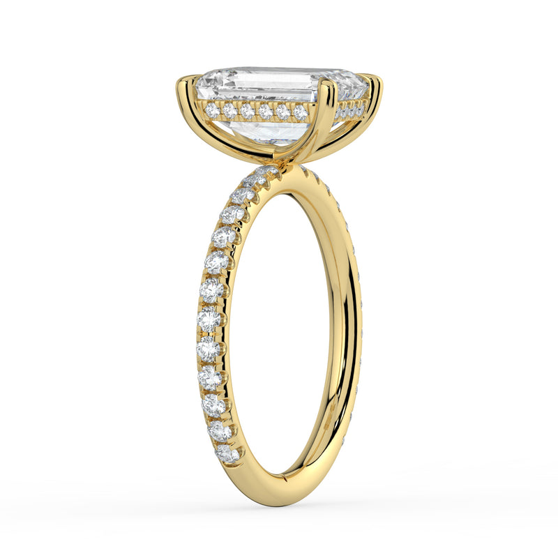 The Phoenix Ring – Emerald Solitaire with Hidden Halo & Pavé Band in 14K White Gold – The Jewel Concierge